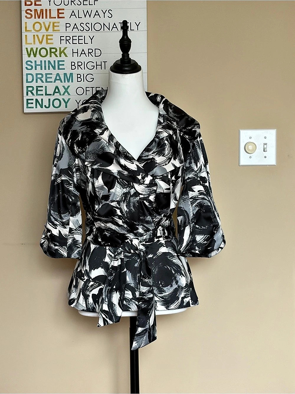 First of February Abstract Print Belted Jacket in Black & White